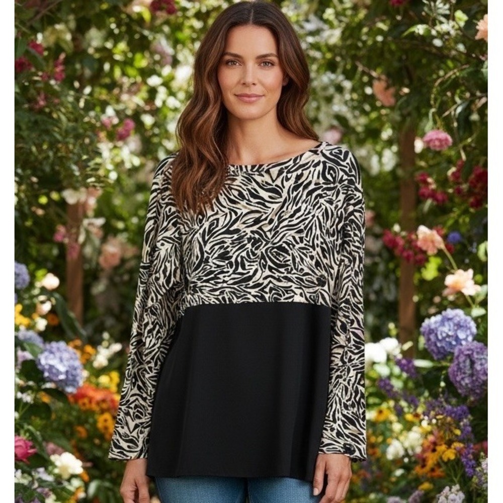 New Lilly Pulitzer Finn Top Shirt Can You Zee Me Size‎ Large Animal Print Onyx L